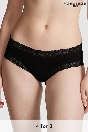 Victoria's Secret PINK Pure Black Cheeky Lace Strappy Thong Knickers (Q57374) | £9