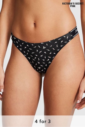 Victoria's Secret PINK Pure Black Ditsy Floral Cotton Logo Scoop Thong Knickers (Q57386) | £9