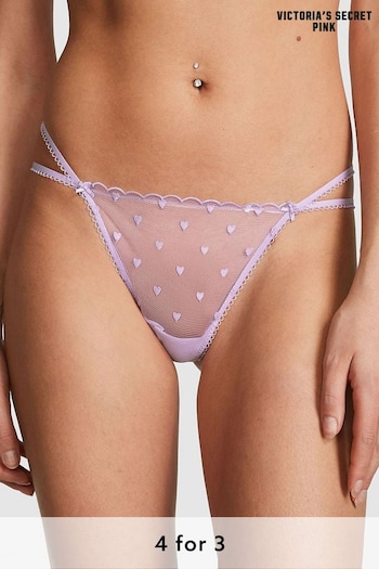 Victoria's Secret PINK Pastel Lilac Heart Embroidery Lace G String Knickers (Q57392) | £9