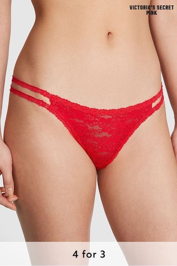 Victoria's Secret PINK Red Pepper Thong Lace Strappy Thong Knickers (Q57393) | £9
