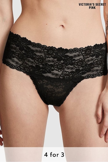 Victoria's Secret PINK Pure Black Thong Lace Knickers (Q57394) | £9