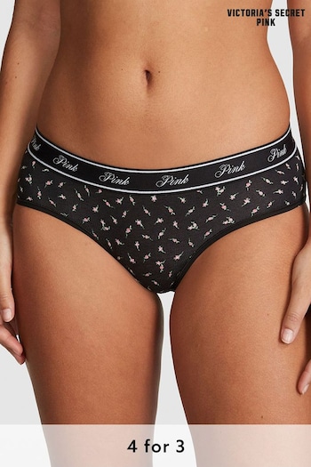 Victoria's Secret PINK Pure Black Ditsy Floral Cotton Logo Hipster Knickers (Q57404) | £9