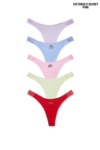 Victoria's Secret PINK Purple/Blue/Pink/Yellow/Red Thong Logo Multipack Knickers (Q57423) | £27