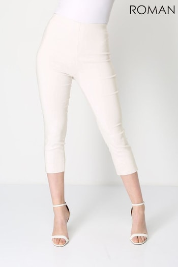 Roman White Chrome Cropped Stretch Trousers (Q57441) | £24