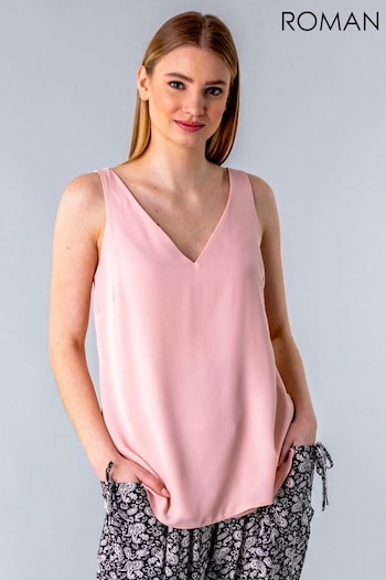 Roman Pink V-Neck Sleeveless Vest Top (Q57446) | £18