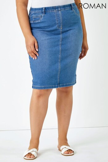 Roman Blue Curve Stretch Denim Pencil Skirt (Q57456) | £25