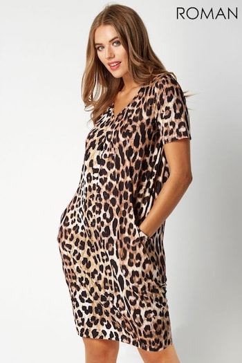 Roman Brown Animal Leopard Print Dress (Q57457) | £32