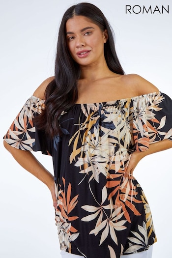 Roman Black Petite Tropical Print Buckle Detail Wrap Top (Q57483) | £28