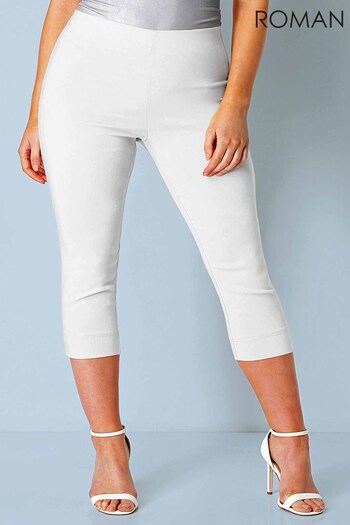 Roman White Curve Cropped Stretch Trousers (Q57506) | £24