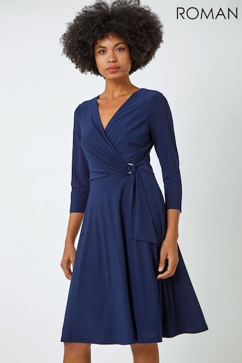 Roman Blue Ring Buckle Wrap Stretch Dress (Q57516) | £42