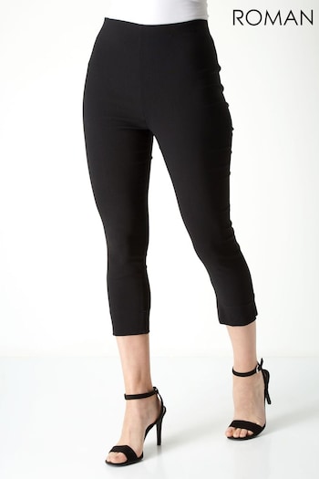 Roman Black Cropped Stretch Straight-Leg-Jeans Trousers (Q57527) | £26