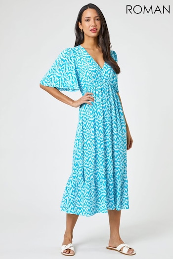 Roman Blue Zig Zag Tiered Maxi Dress (Q57542) | £45