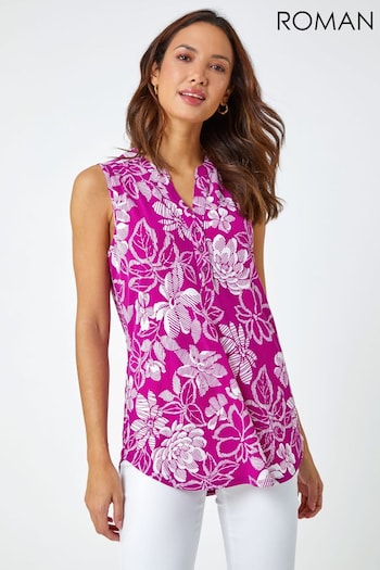 Roman Pink Textured Floral Print Sleeveless Top (Q57577) | £28