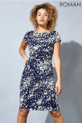 Roman Blue Ditsy Floral Print Shift Dress (Q57578) | £38