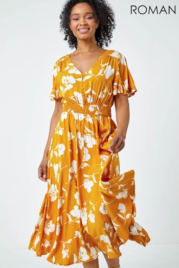 Roman Yellow Petite Floral Print Tiered Boho Dress (Q57582) | £42