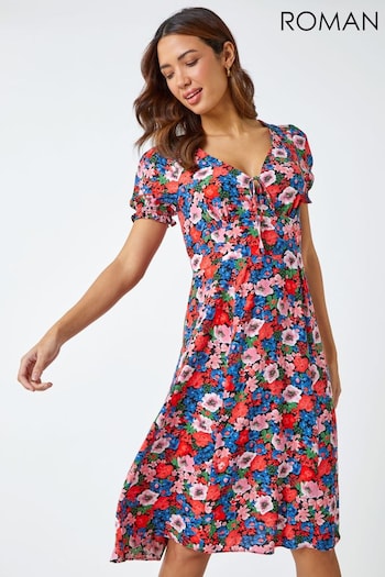 Roman Red Frill Sleeve Floral Tea Hattie Dress (Q57584) | £42