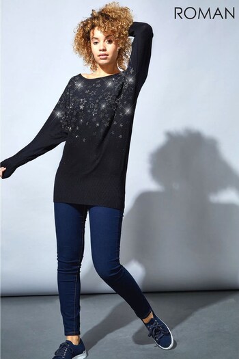 Roman Black Star Embellished Long Sleeve Jumper (Q57601) | £35