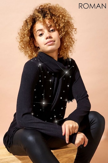 Roman Black Embellished Tunic Jumper with Scarf (Q57616) | £40