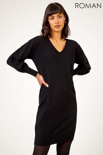 Roman Black Knitted Jumper Dress (Q57647) | £36