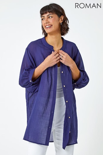 Roman Blue Plain Oversized Cotton Blend Shirt (Q57652) | £32