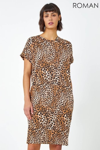 Roman Brown Animal Print Stretch T-Shirt Dress (Q57664) | £36