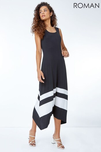 Roman Black Border Print Jersey Stretch Midi Dress (Q57688) | £36