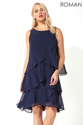 Roman Blue Originals Embellished Frill Swing Dress (Q57694) | £50