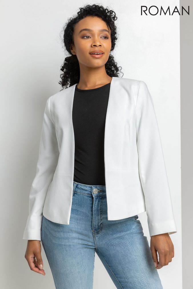 Short white blazer jacket online