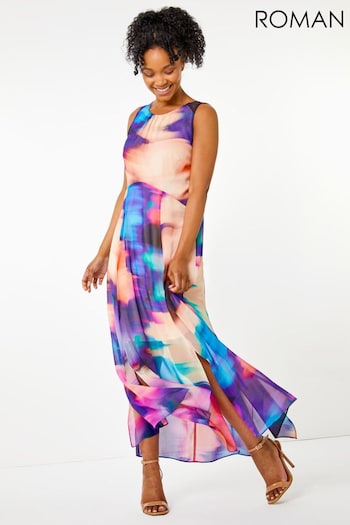 Roman Blue Petite Abstarct Print Maxi Dress (Q57714) | £55