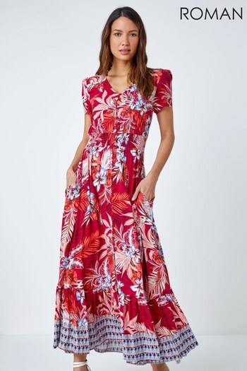 Roman Pink Floral Border Print Maxi Dress (Q57716) | £48