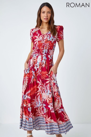 Roman Pink Floral Border Print Maxi Dress (Q57716) | £48
