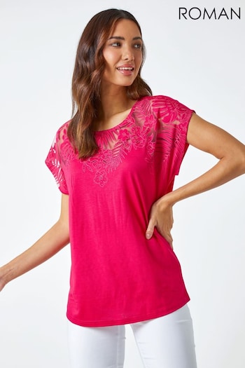 Roman Pink Palm Print Burnout T-Shirt (Q57731) | £30