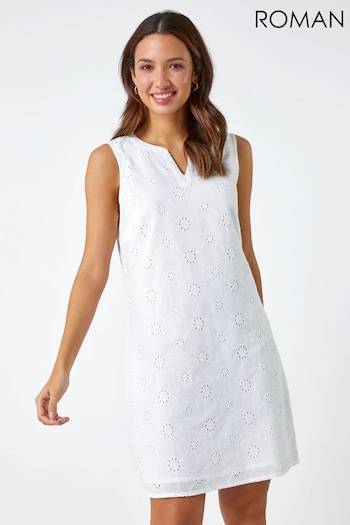 Roman White Broderie Detail Sleeveless Shift Dress (Q57755) | £38