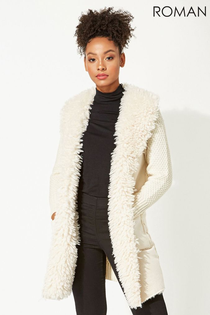 Cream longline faux fur coat clearance