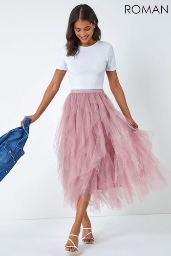 Roman Pink Elasticated Mesh Layered Skirt (Q57780) | £40