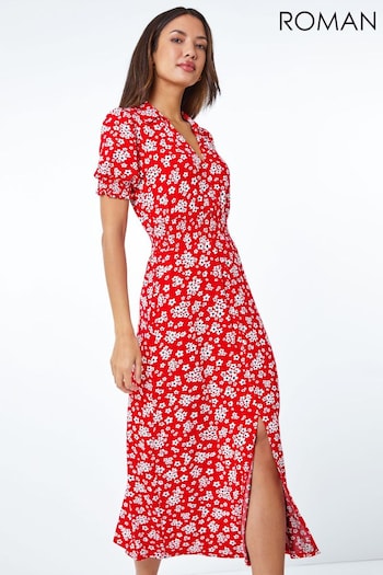 Roman Red Ditsy Floral Print Jersey Fit & Flare Dress (Q57787) | £38