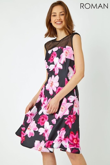 Roman Black Premium Stretch Floral Mesh Dress (Q57788) | £45