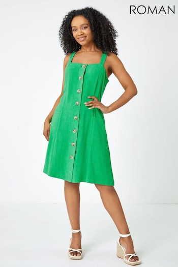 Roman Green Petite Button Front Pocket Dress (Q57816) | £40
