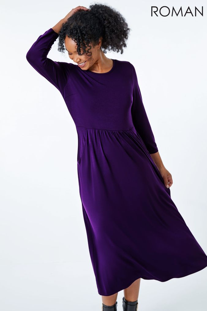 Buy Women s 3 4 Sleeve Casual Dresses Purple Online Next UK