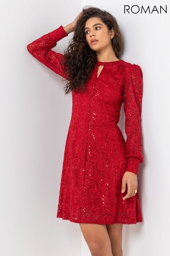 Roman Red Lace Sparkle Swing Dress (Q57857) | £48