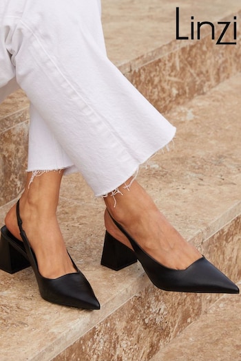 Linzi Black Elizabeth Slingback Court Shoe With Block Heels (Q57881) | £32