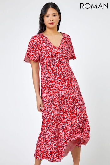 Roman Red Petite Floral Print Flute Sleeve Dress Studio (Q57900) | £40