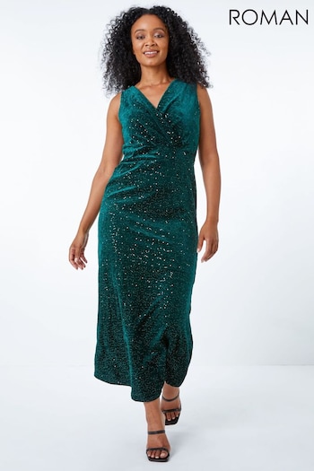 Roman Green Petite Velvet Sequin Maxi Dress (Q57937) | £85