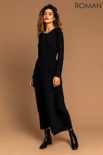 Roman Black Long Sleeve Jersey Maxi Dress (Q57954) | £35