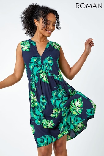 Roman Green Petite Tropical Print Smock Dress (Q57955) | £38