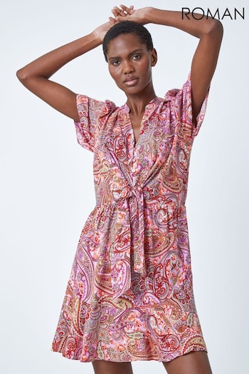 Roman Pink Paisley Print Tie Detail Dress (Q57982) | £38