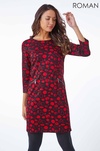 Roman Red Abstract Spot Print Pocket Shift Dress (Q57987) | £40