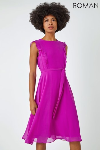 Roman Pink Sleeveless Frill Detail Chiffon Dress (Q58019) | £40