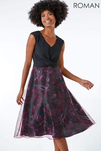 Roman Black Twist Detail Butterfly Organza Skirt Dress (Q58034) | £60