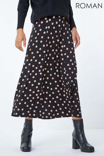 Roman Black Spot Print Stretch Midi Skirt (Q58040) | £26